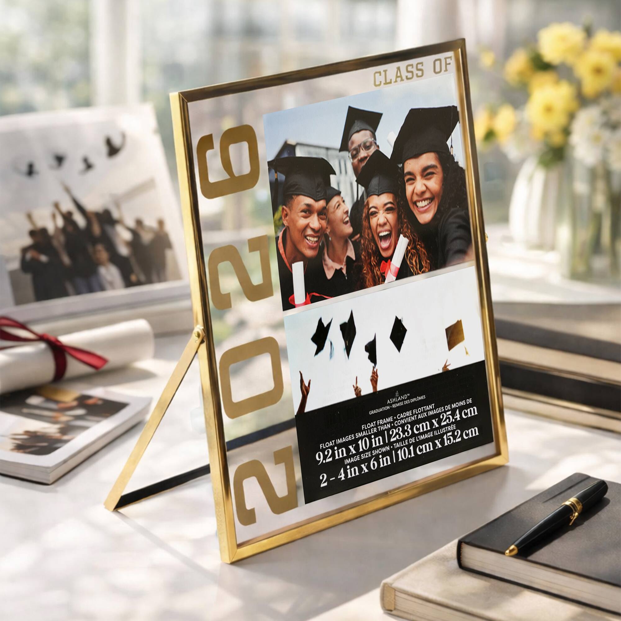 2 Opening 4" x 6" Gold 2026 Metal Tabletop Float Frame, Graduation by Ashland®